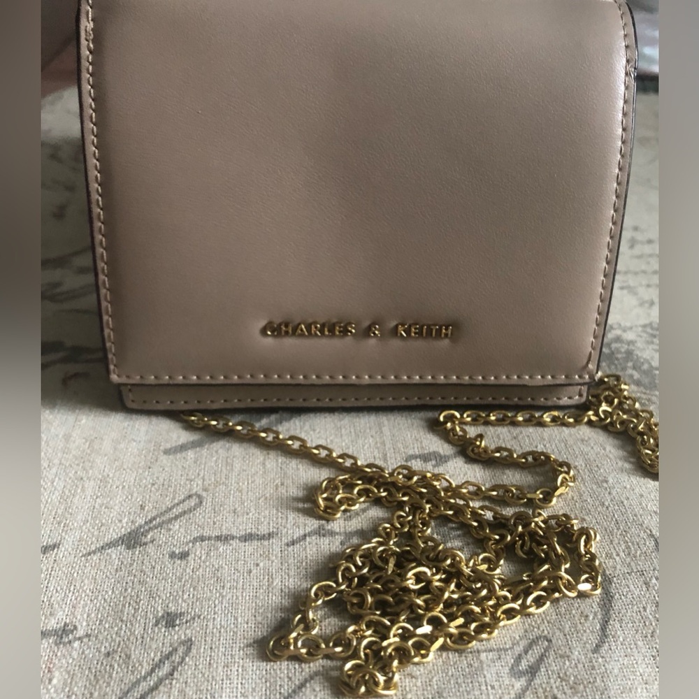 Charles & Keith  Leather Ultra Mini Bag With Gold Chain